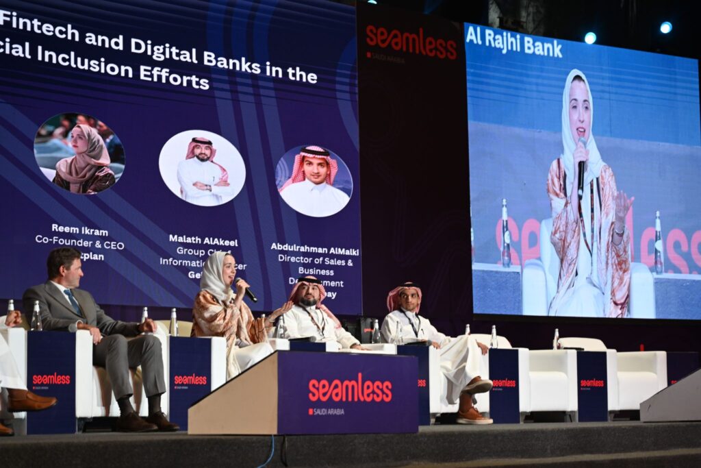 Reem Ikram, the CEO and Co-founder of Thriftplan, in a panel discussion at the Seamless exhibition